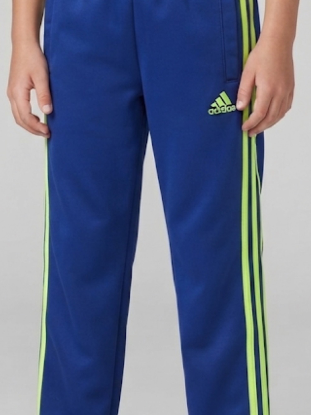 adidas Kids Royal Blue Joggers with Neon Green Stripes